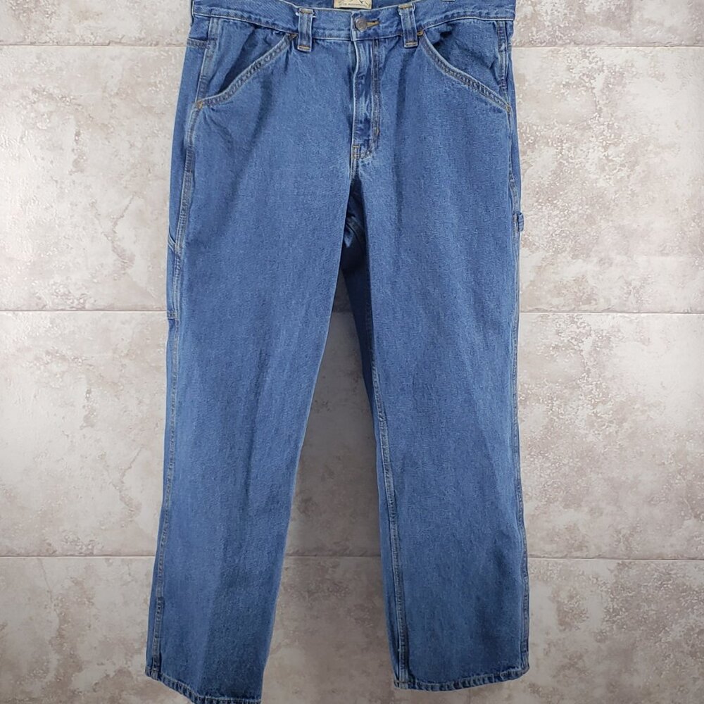Blue Mountain Blue Jean Carpenter Pants Med Wash Size 36 X 32 Wide Leg Utility